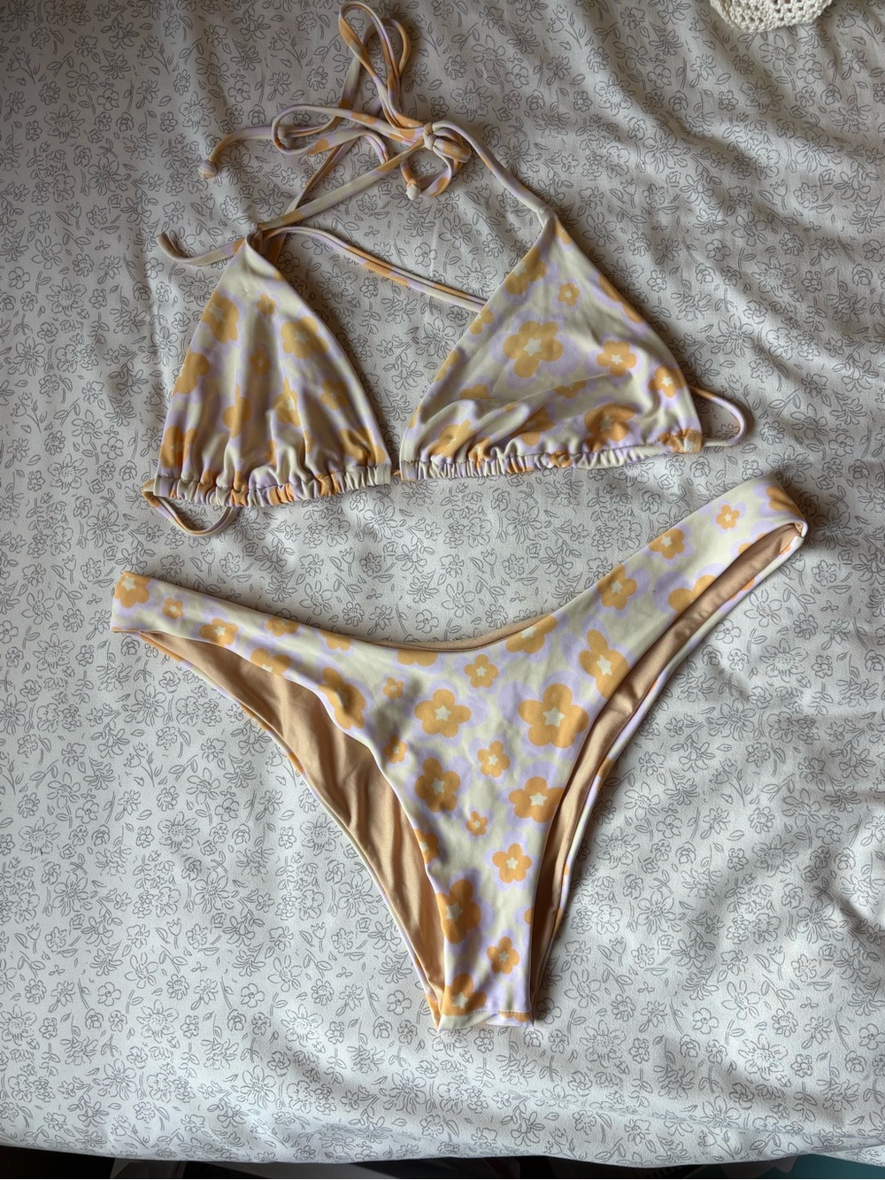Floral Triangle Bikini Set - Yellow & Lilac